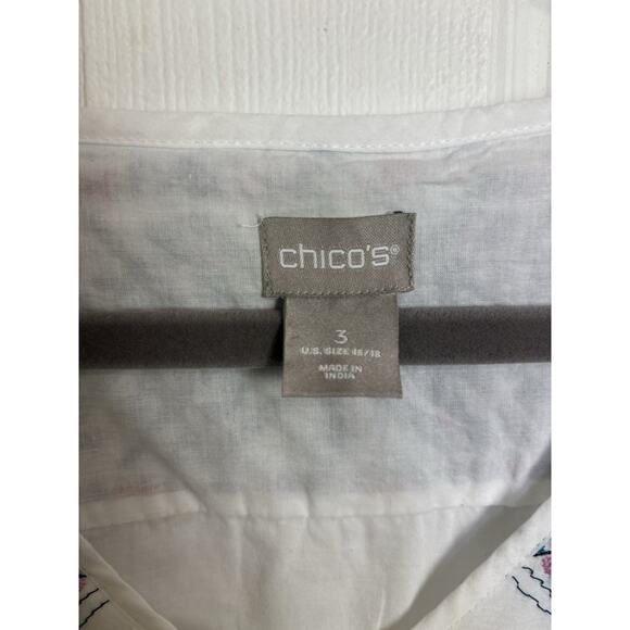 Chico’s White Embroidered 3/4 Sleeve Tunic Top Size 3 XL 16/18 Boho Cotton - Picture 3 of 8
